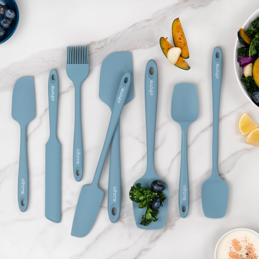 Elihome 8 Piece Silicone Spatula Set - Teal Grey