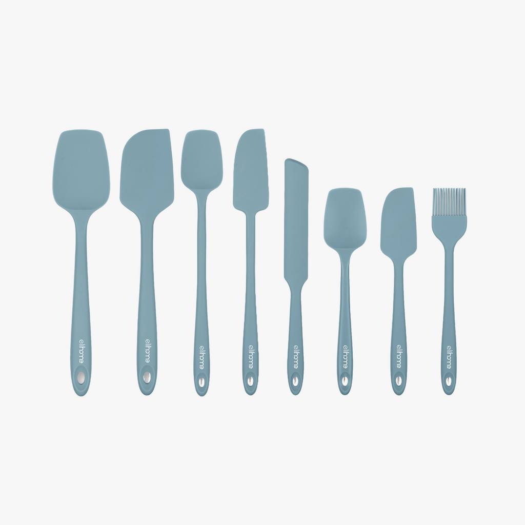 Elihome 8 Piece Silicone Spatula Set - Teal Grey