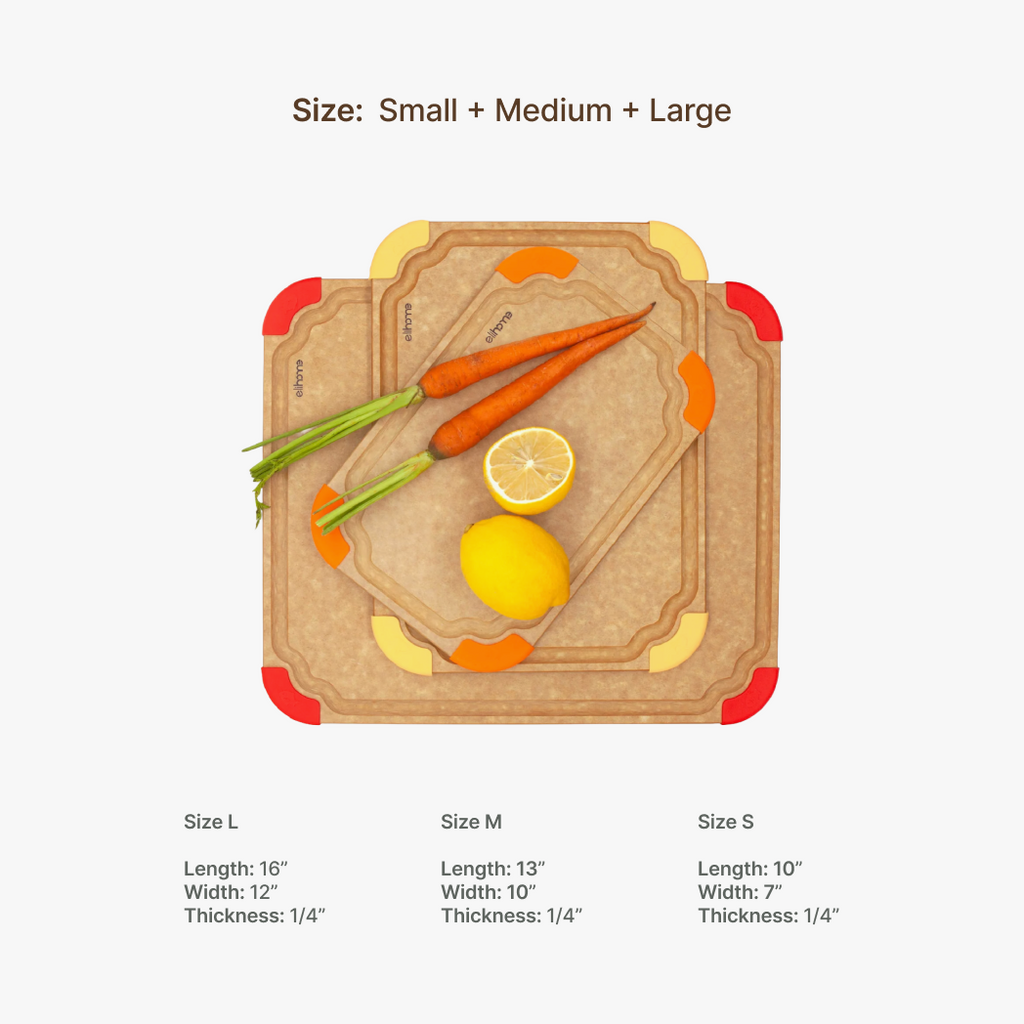 Premium Series 3 Pieces Cutting Board Set - Non Slip & Color Code (S+M+L)